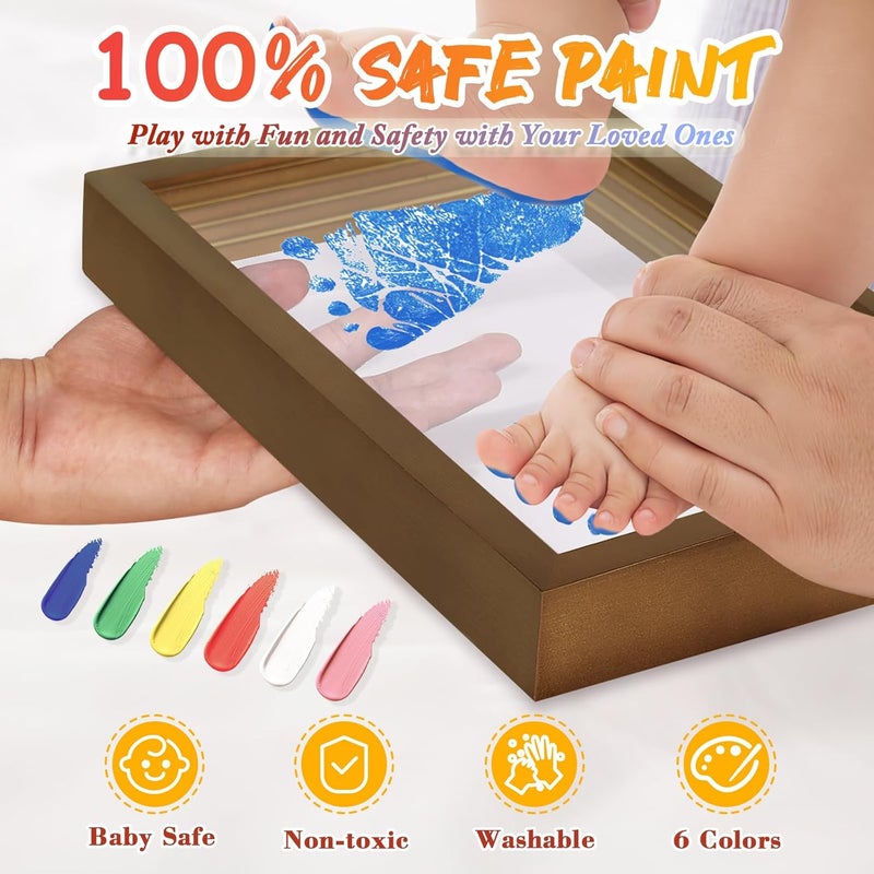 IvyWind Family Handprint Kit, DIY Hand and Footprint Kit Wooden Frame, Handmake Craft Keepsake- 6 Colors Non-Toxic Paint, Gifts for New Mom, New Parents, Mother's Day, Home Decor (Brown) - Image 3